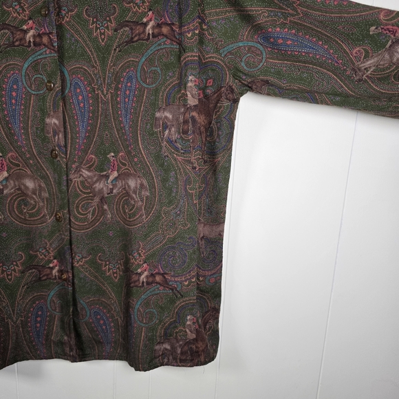 Rare 80's Aigner Paisley Horseback Print Blouse Size 6 - Picture 4 of 10